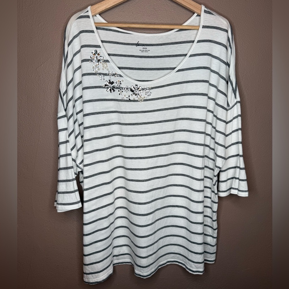 Lane Bryant Striped Embellished Dolman Sleeve Top Size 22/24 Feminine Preppy Y2K